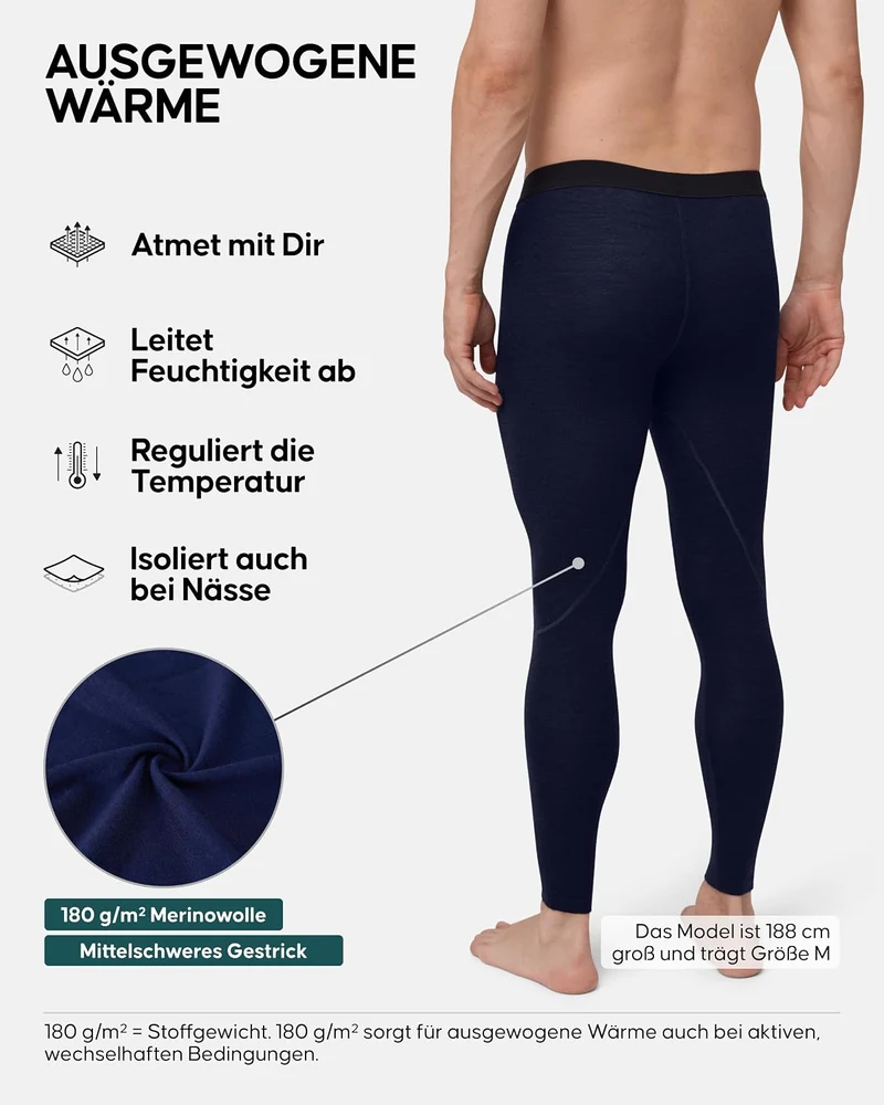 DANISH ENDURANCE Merino Thermounterhose Herren Lang, Premium Thermounterwäsche Herren, Funktionsunte
