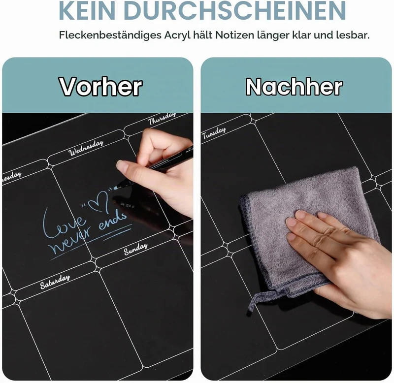 Acrylic Wochenplaner Magnetisch,Wochenplaner abwischbar für Kühlschrank,15.74x11.81 Zoll Wiederverwe