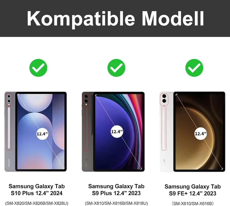 Hülle mit Tastatur für Samsung Galaxy Tab S10 Plus 2024/S9FE+/S9 Plus 12.4", Tastatur QWERTZ deutsch
