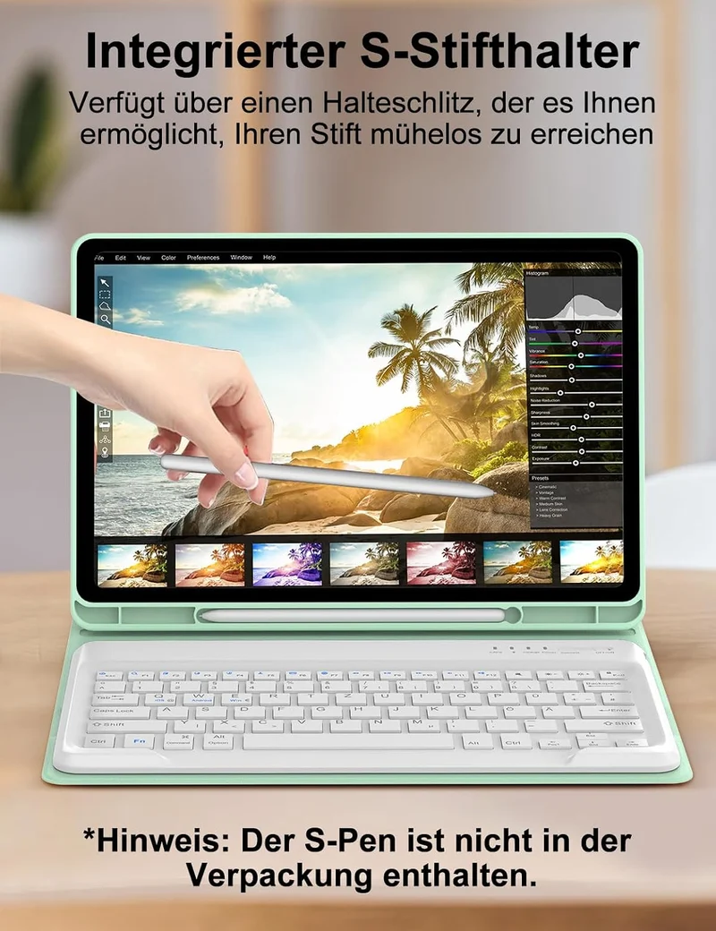 Hülle mit Tastatur für Samsung Galaxy Tab S10 Plus 2024/S9FE+/S9 Plus 12.4", Tastatur QWERTZ deutsch
