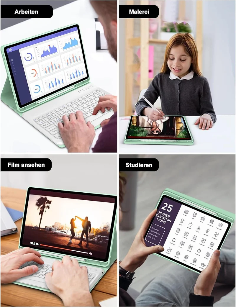 Hülle mit Tastatur für Samsung Galaxy Tab S10 Plus 2024/S9FE+/S9 Plus 12.4", Tastatur QWERTZ deutsch