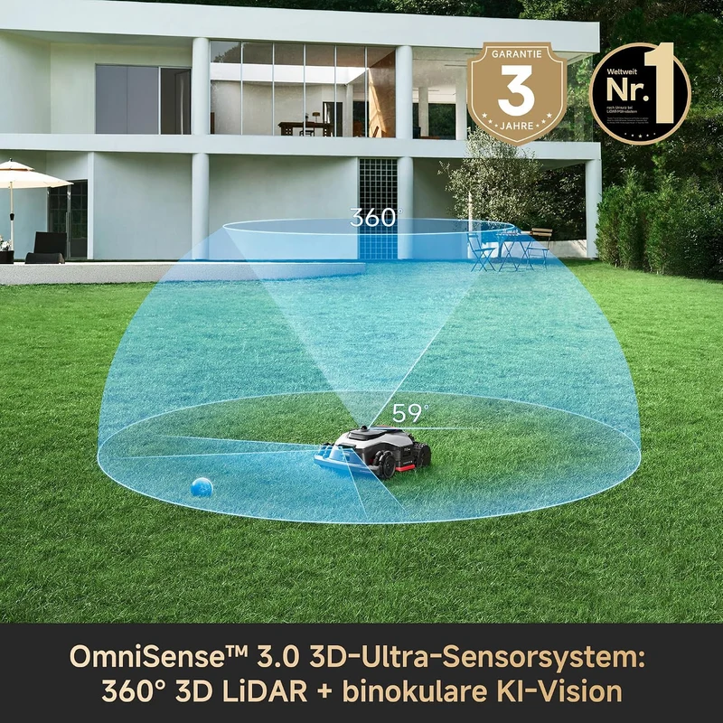 DREAME A3 AWD Pro 3500 Robot-Rasenmäher, für 3500 m², 4WD-Nabenmotoren, ohne RTK, 360° 3D-LiDAR & KI