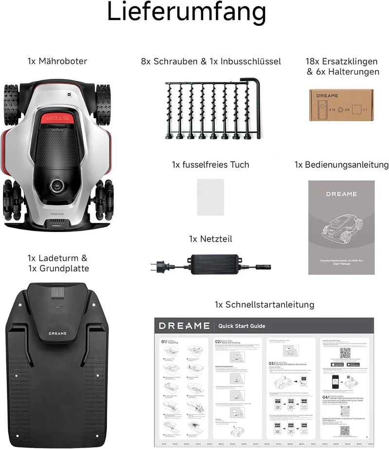 DREAME A3 AWD Pro 3500 Robot-Rasenmäher, für 3500 m², 4WD-Nabenmotoren, ohne RTK, 360° 3D-LiDAR & KI