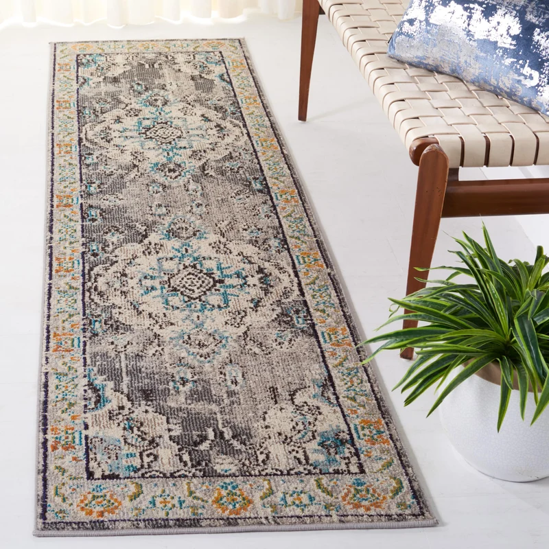 SAFAVIEH Boho Teppich für Wohnzimmer, Esszimmer, Schlafzimmer - Monaco Collection, Kurzer Flor, Grau