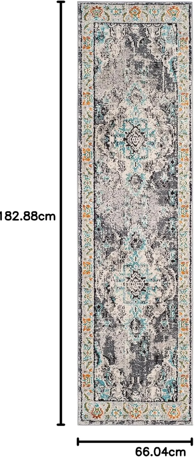 SAFAVIEH Boho Teppich für Wohnzimmer, Esszimmer, Schlafzimmer - Monaco Collection, Kurzer Flor, Grau