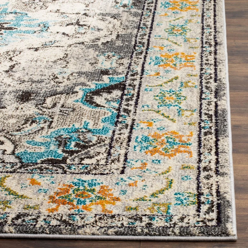 SAFAVIEH Boho Teppich für Wohnzimmer, Esszimmer, Schlafzimmer - Monaco Collection, Kurzer Flor, Grau