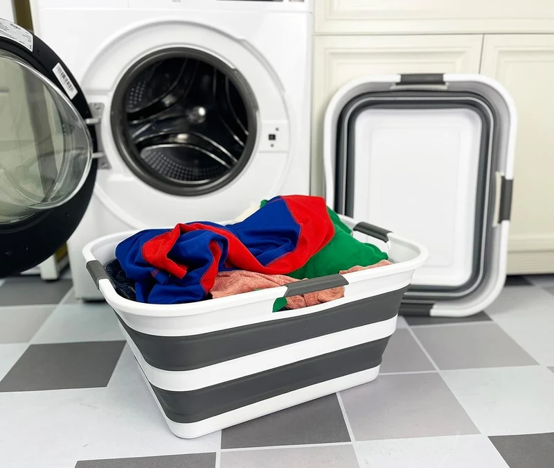 SAMMART 2er-Set zusammenklappbarer Wäschekorb/Organizer aus Kunststoff – Waschwanne – faltbarer Pop-