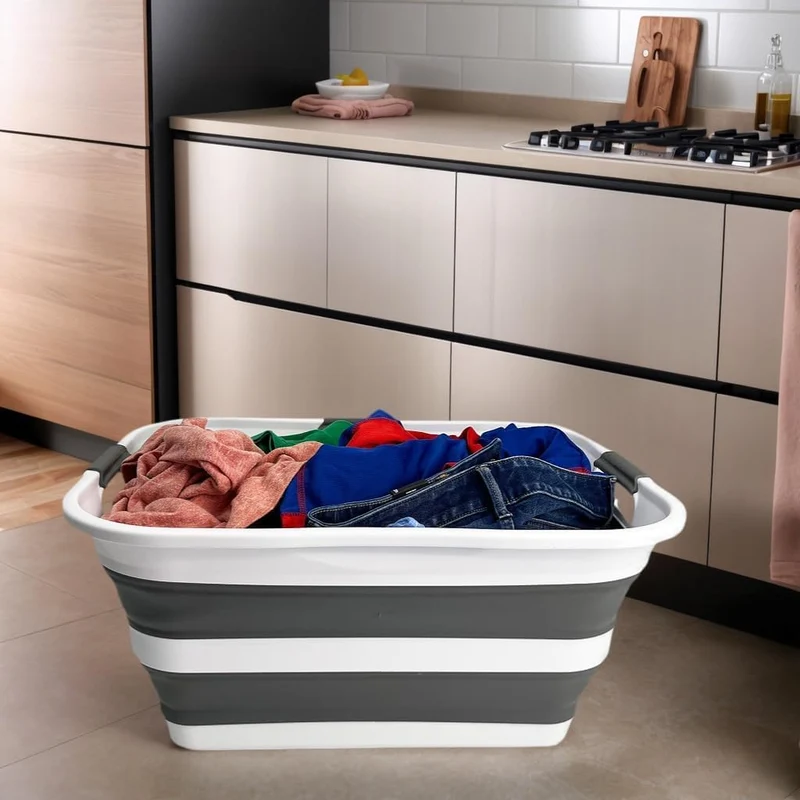 SAMMART 2er-Set zusammenklappbarer Wäschekorb/Organizer aus Kunststoff – Waschwanne – faltbarer Pop-