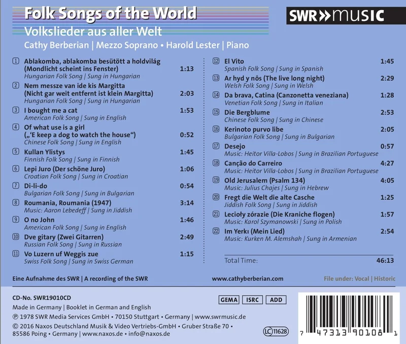 Folk Songs of the World, Audio-CD
