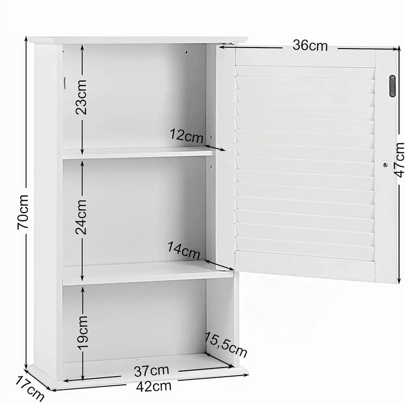 GOPLUS Hängeschrank weiss, Badezimmerschrank mit verstellbarem Fächer & Ablage, Badschrank, Küchensc