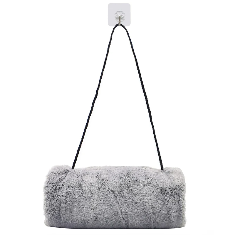 Handmuff Kunstpelz Muff für Warme Hände mit Tasche Riemen Grau Muff Handwärmer Damen Herren Kinder 1