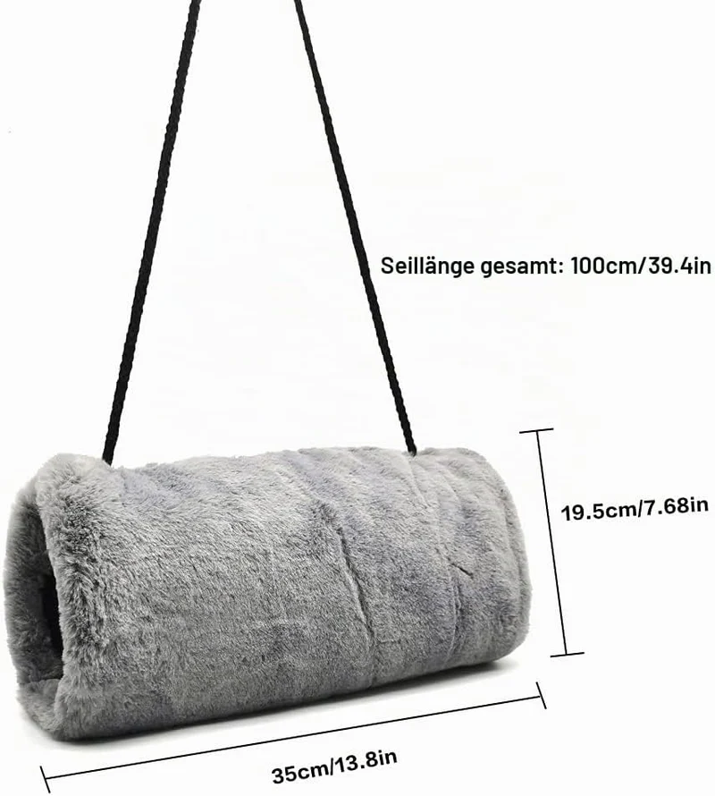 Handmuff Kunstpelz Muff für Warme Hände mit Tasche Riemen Grau Muff Handwärmer Damen Herren Kinder 1