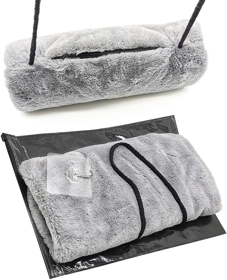 Handmuff Kunstpelz Muff für Warme Hände mit Tasche Riemen Grau Muff Handwärmer Damen Herren Kinder 1