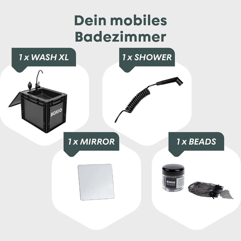 BOXIO - WASH Plus XL: 7l Mobiles 40x30 Camping Spülbecken Starterset Wash Plus 7 Liter, Wash Plus 7