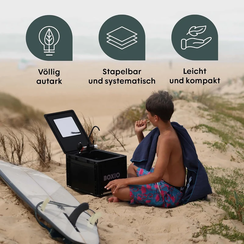 BOXIO - WASH Plus XL: 7l Mobiles 40x30 Camping Spülbecken Starterset Wash Plus 7 Liter, Wash Plus 7