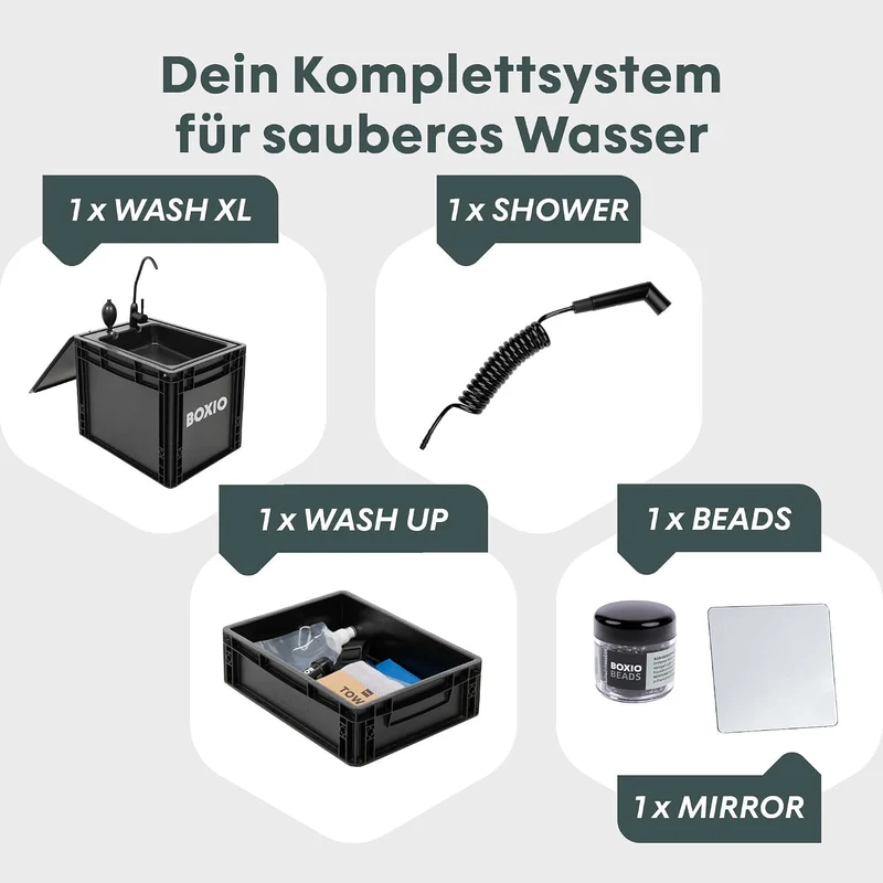 BOXIO - WASH Max+ XL: Mobiles 40x30 Camping Waschbecken Komplettset Wash Max+ 7 Liter, Wash Max+ 7 L