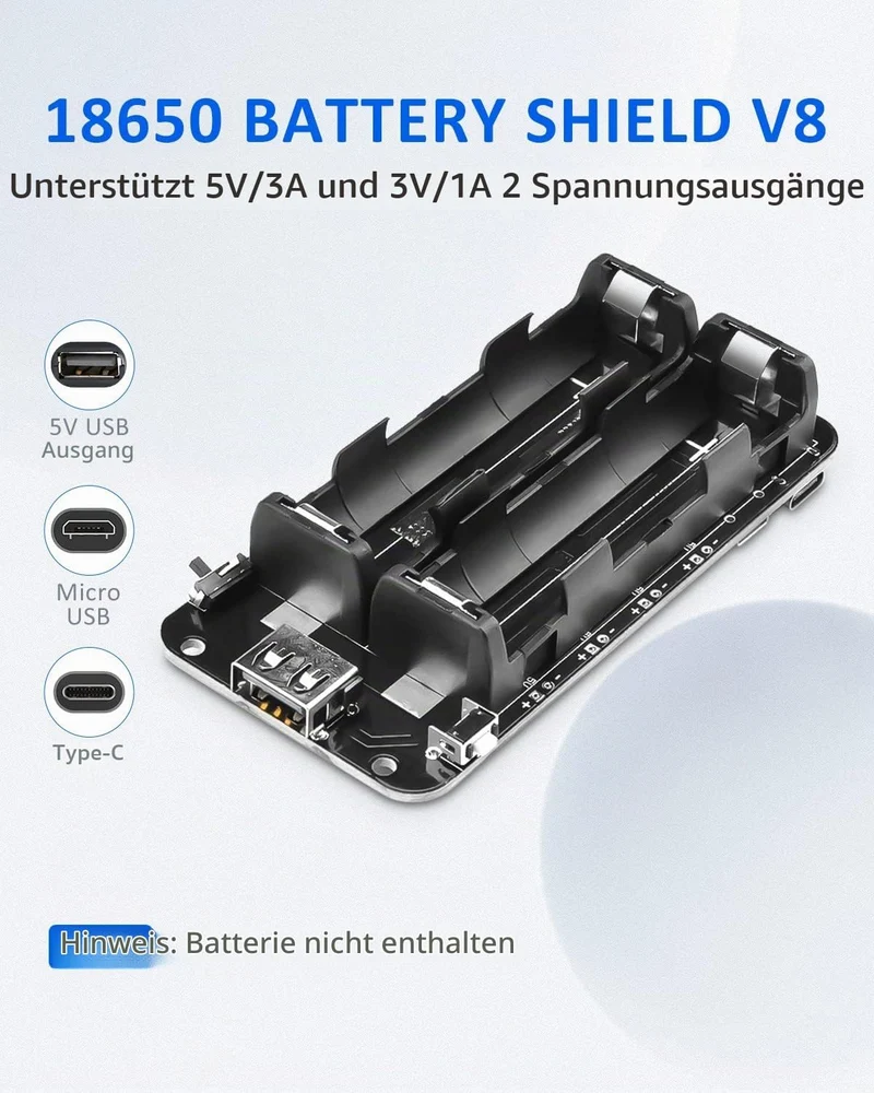 diymore 2PCS Battery Shield V8 3V 5V Micro-USB-Anschluss Typ C USB kompatibel für ESP32 für ESP8266