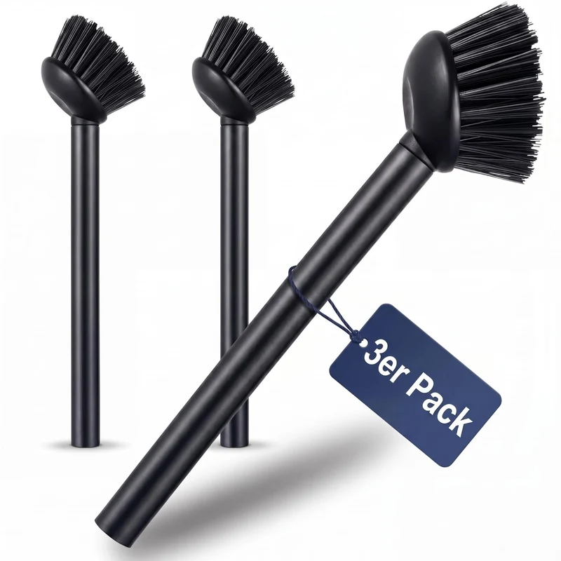 Spülbürste 3er Pack schwarz I Langer Griff I Modernes Design, minimalistisch I Küchenbürste handlich