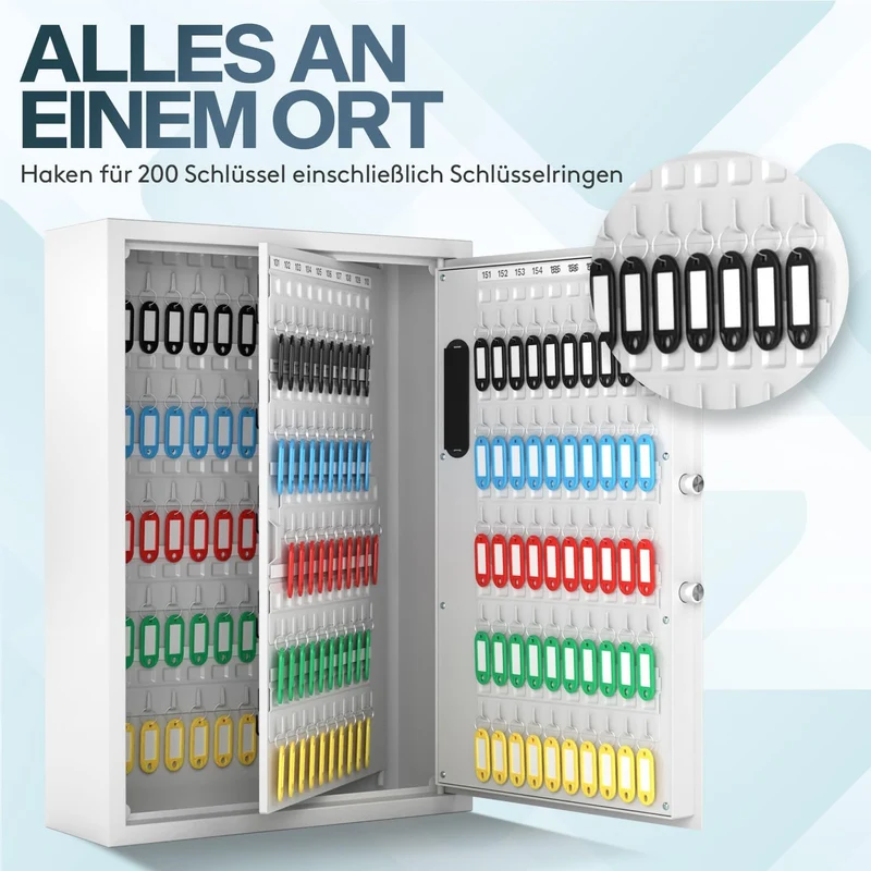 ACROPAQ Schlüsselschrank mit Zahlencode - Für bis zu 200 Schlüssel, Inkl. 200 Anhänger, Mit elektron