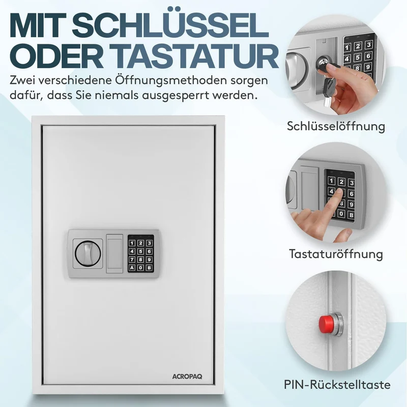 ACROPAQ Schlüsselschrank mit Zahlencode - Für bis zu 200 Schlüssel, Inkl. 200 Anhänger, Mit elektron