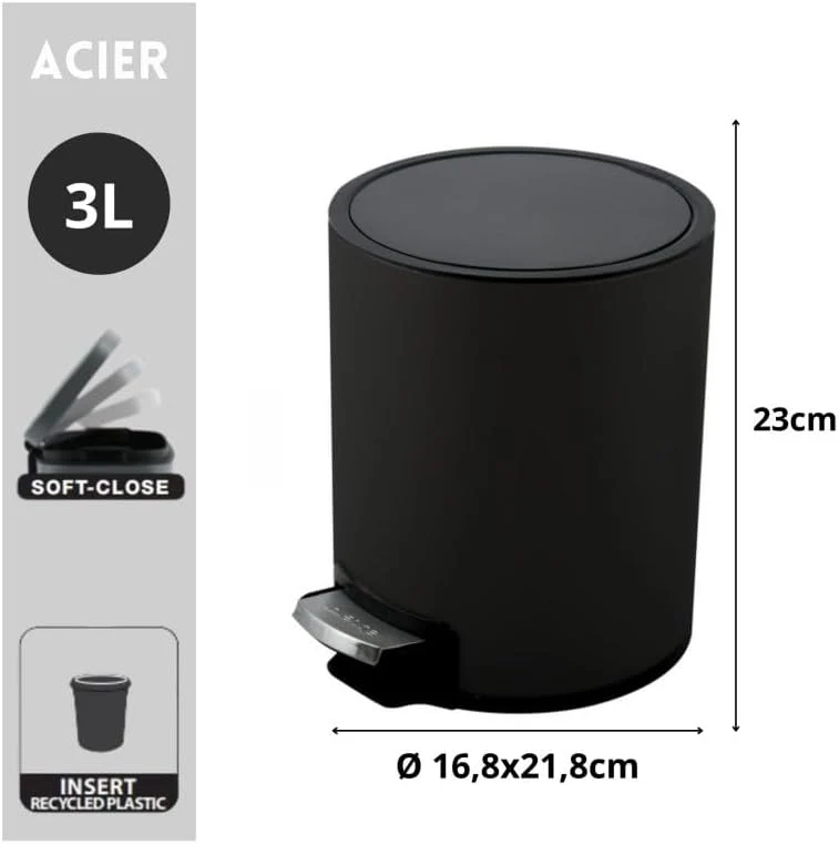 Spirella - Treteimer Edelstahl RIKU Mattschwarz 5L, Mattschwarz 5L