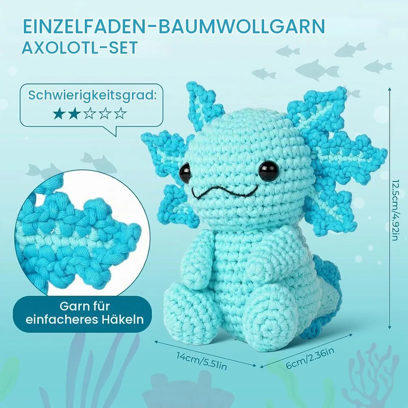 Häkelset für Anfänger Axolotl Häkelnadel Set für Tiere Strickset Bastelset für Erwachsene Kinder Häk