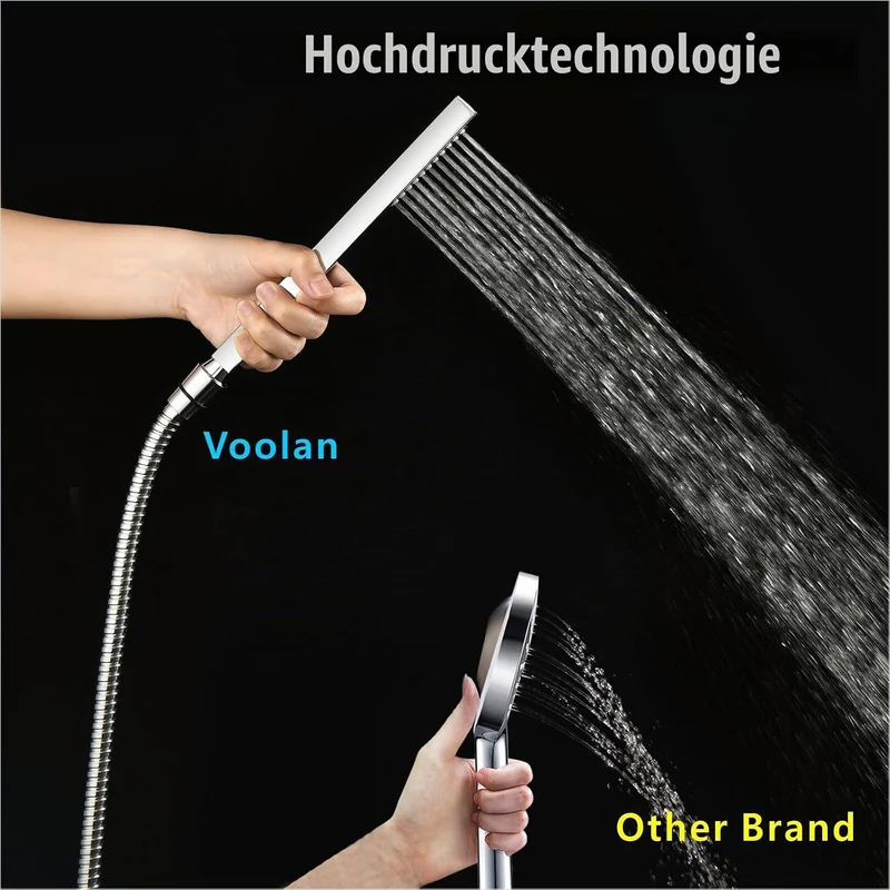 Handbrause Komplett aus Metall, Hochdruck-Duschköpfe von Voolan, Einfache Handbrause aus Chrom mit T