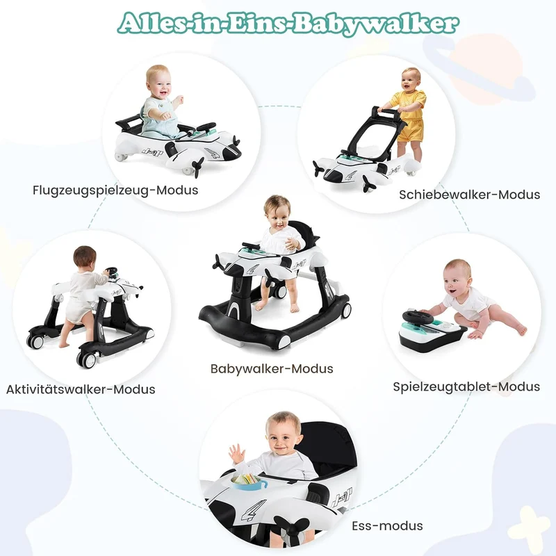 GOPLUS 6 in 1 Lauflernhilfe, Lauflernwagen mit einstellbarer Geschwindigkeit & 3 Höhen, Esstablett,