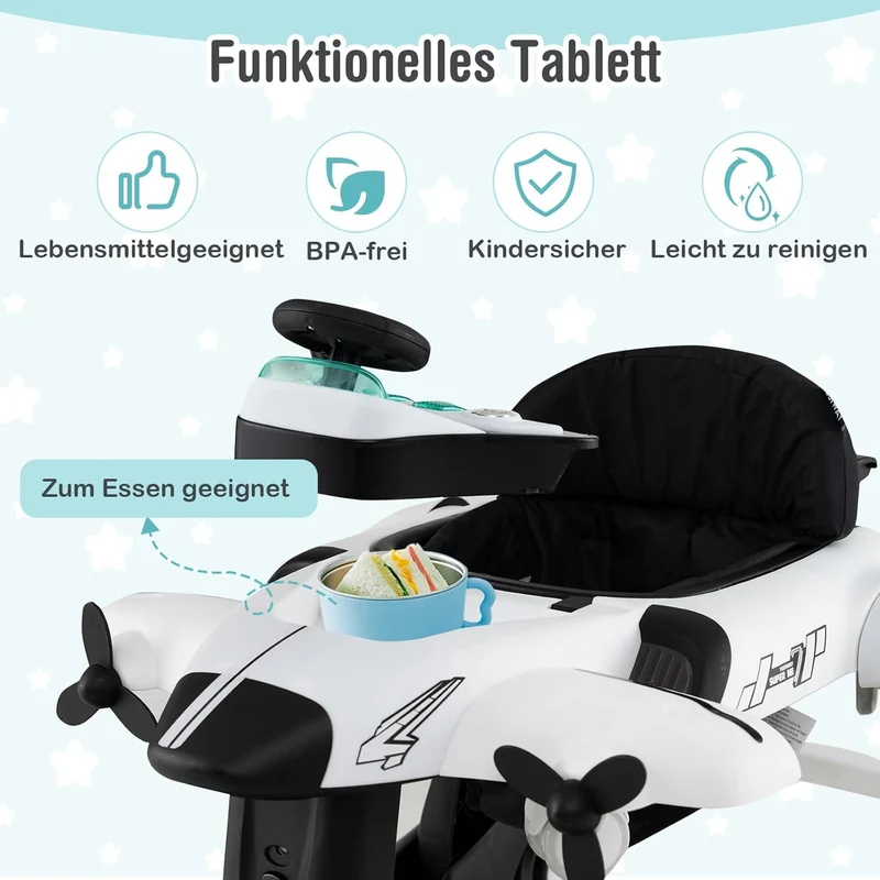 GOPLUS 6 in 1 Lauflernhilfe, Lauflernwagen mit einstellbarer Geschwindigkeit & 3 Höhen, Esstablett,