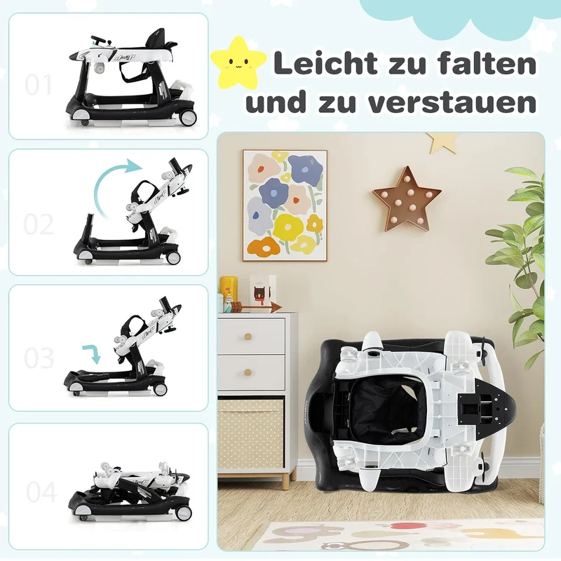 GOPLUS 6 in 1 Lauflernhilfe, Lauflernwagen mit einstellbarer Geschwindigkeit & 3 Höhen, Esstablett,