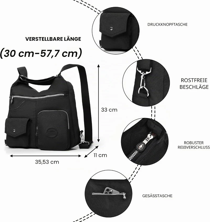 Multipurpose Hobo Purse for Women with Antitheft RFID, Waterproof Nylon Crossbody Bag Shoulder Handb