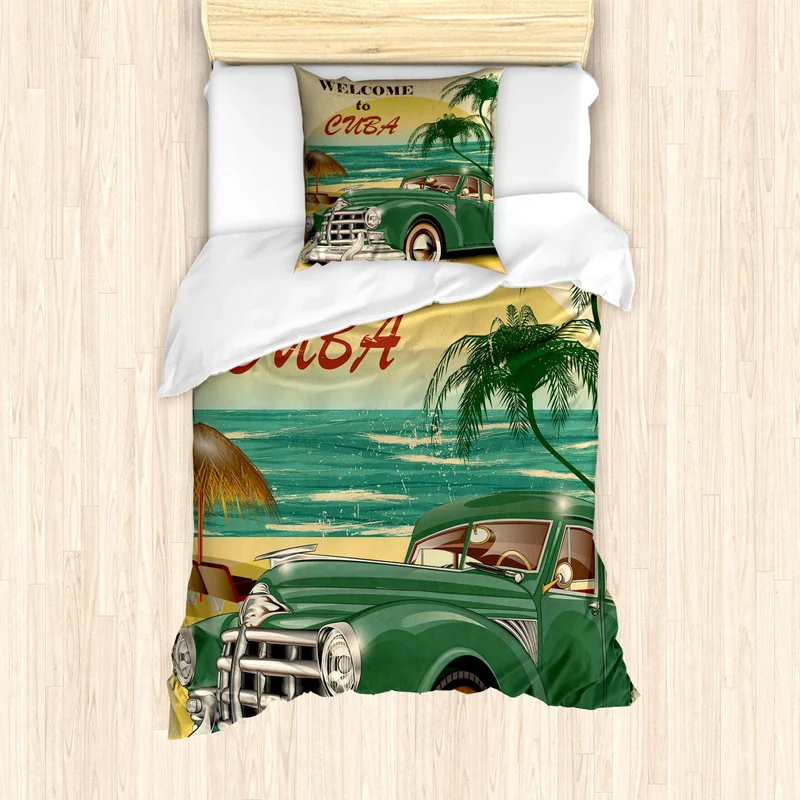 ABAKUHAUS Tropisch Bettbezug Set für Einzelbetten, Kuba Beach Ocean Palm, Milbensicher Allergiker ge