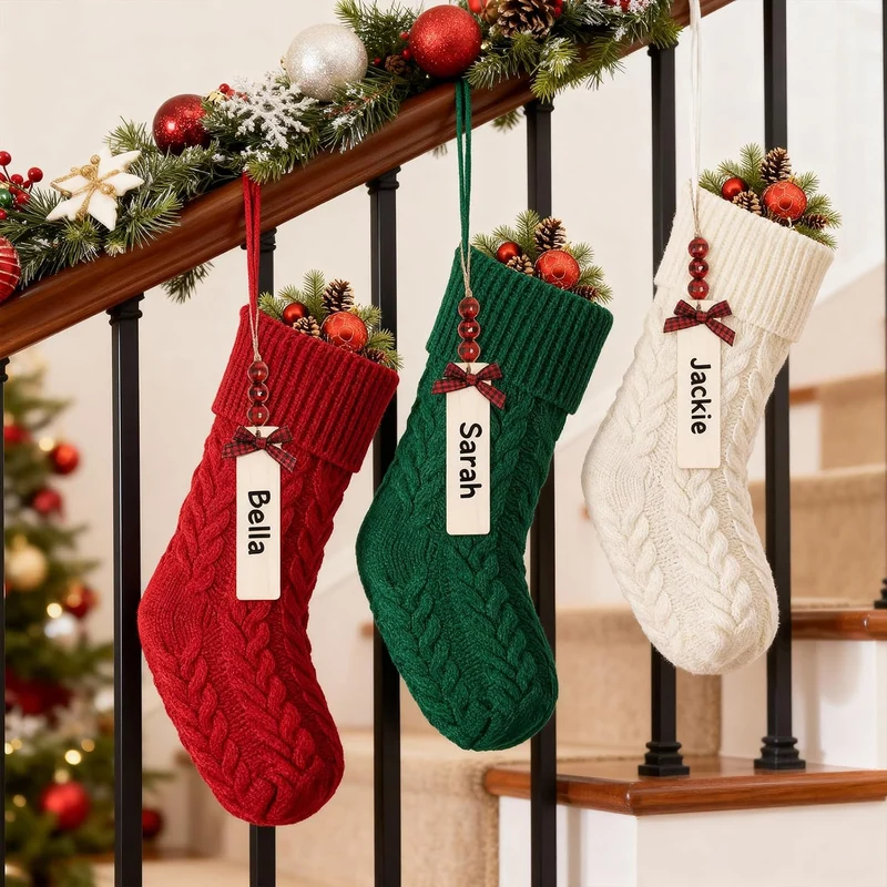 MOSTOP Strick-Weihnachtsstrümpfe, 4 Stück, 45,7 cm, grosse Grösse, Zopfstrick, Weihnachtsstrümpfe fü