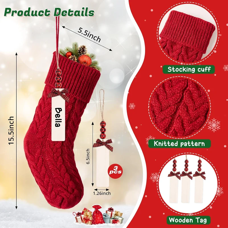 MOSTOP Strick-Weihnachtsstrümpfe, 4 Stück, 45,7 cm, grosse Grösse, Zopfstrick, Weihnachtsstrümpfe fü