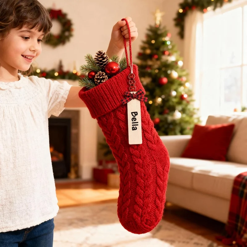 MOSTOP Strick-Weihnachtsstrümpfe, 4 Stück, 45,7 cm, grosse Grösse, Zopfstrick, Weihnachtsstrümpfe fü