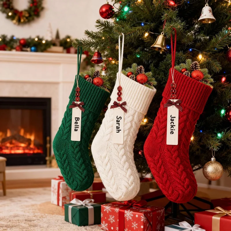 MOSTOP Strick-Weihnachtsstrümpfe, 4 Stück, 45,7 cm, grosse Grösse, Zopfstrick, Weihnachtsstrümpfe fü