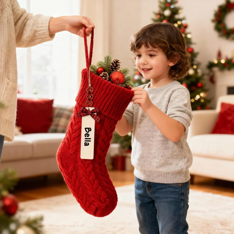 MOSTOP Strick-Weihnachtsstrümpfe, 4 Stück, 45,7 cm, grosse Grösse, Zopfstrick, Weihnachtsstrümpfe fü