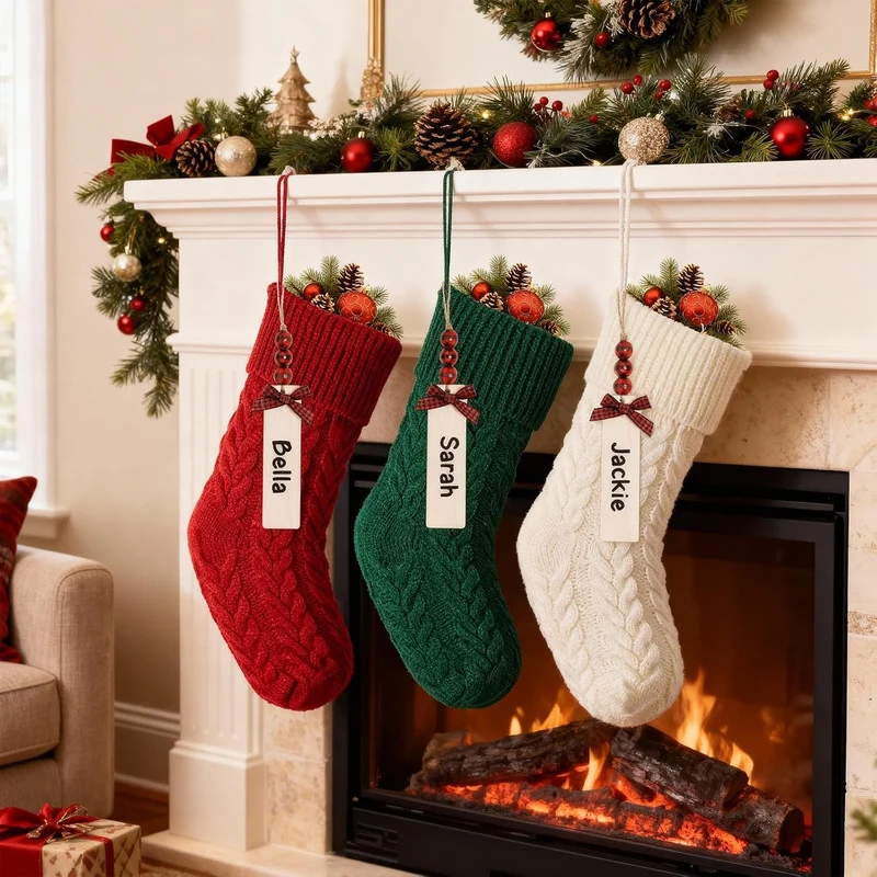 MOSTOP Strick-Weihnachtsstrümpfe, 4 Stück, 45,7 cm, grosse Grösse, Zopfstrick, Weihnachtsstrümpfe fü