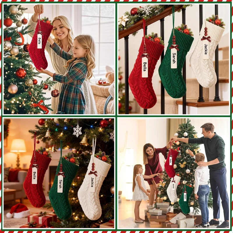 MOSTOP Strick-Weihnachtsstrümpfe, 4 Stück, 45,7 cm, grosse Grösse, Zopfstrick, Weihnachtsstrümpfe fü
