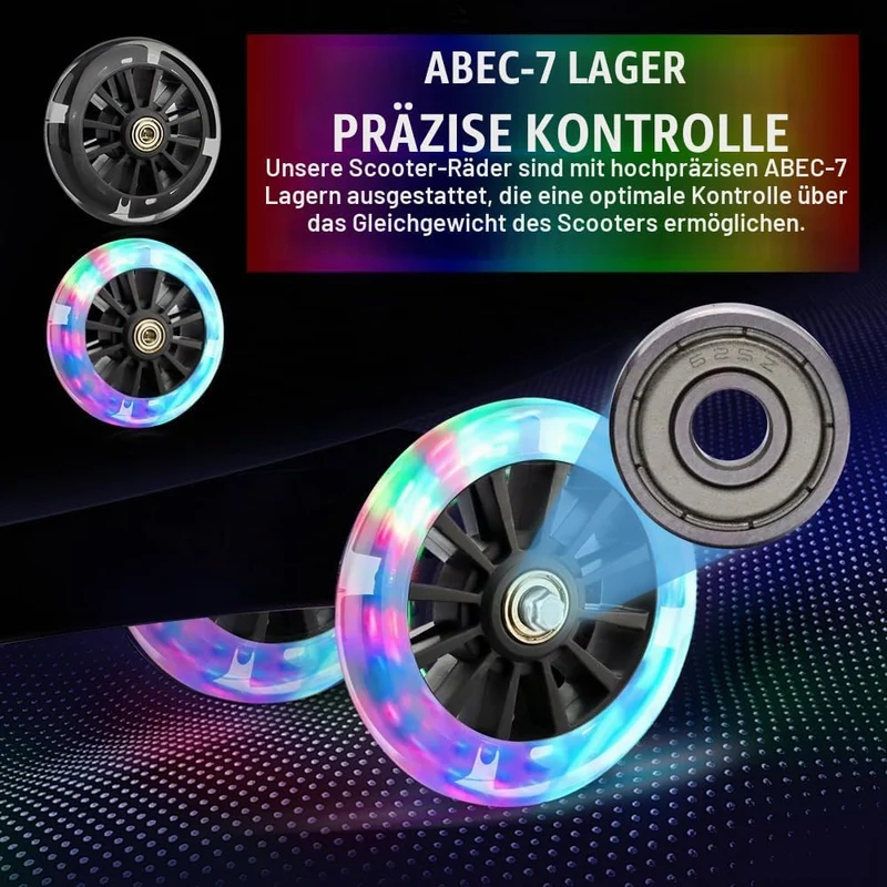 Freestyle-Rollerrad, 2 Stück, beleuchtet, mit LED-Blinklicht, 120 mm, Roller-Reifen mit ABEC-7-Kugel