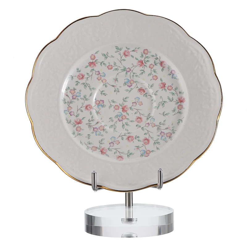 BTSKY Mittelgrosse verstellbare silberne Metallarm-Staffelei mit rundem Acrylsockel, Display-Halter