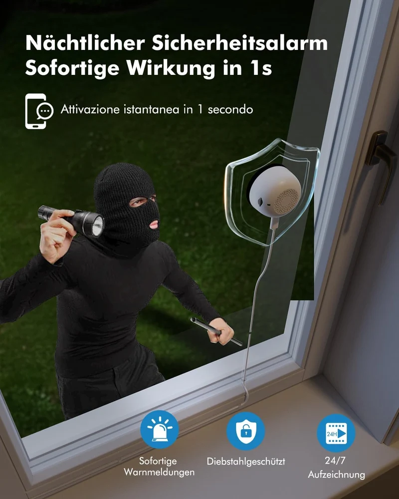 2K Fenster Überwachungskamera Innen, WLAN Kamera Indoor mit Farb-Nachtsicht, Anti-Reflex & Blendschu