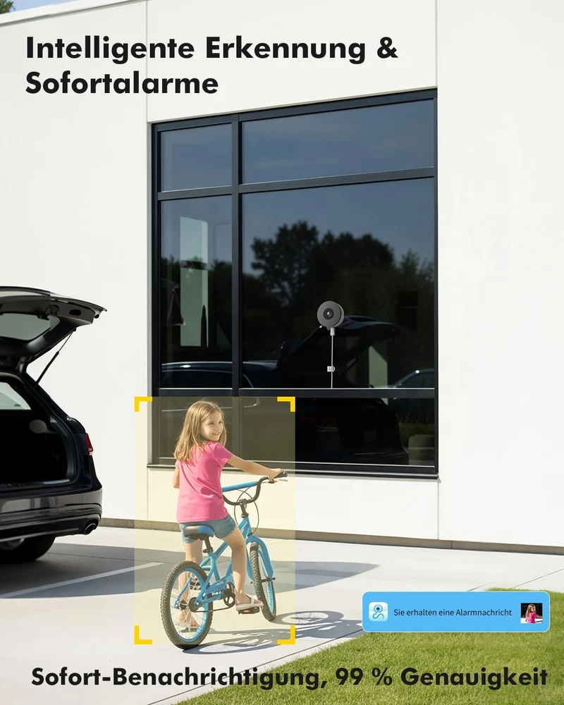 2K Fenster Überwachungskamera Innen, WLAN Kamera Indoor mit Farb-Nachtsicht, Anti-Reflex & Blendschu