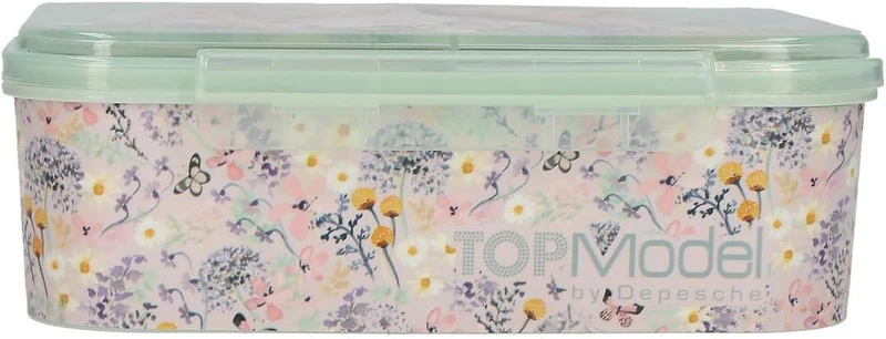 Depesche 13410 TOPModel Summer Feeling - Brotdose in Grün und Rosa, mit Model Motiv und Blumen Muste