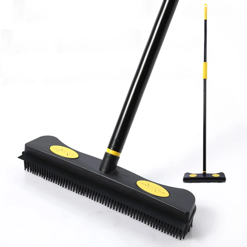Yocada Gummibesen zur Tierhaarentfernung, 2-in-1-Bodenbürste mit Rakel, Teppichrechen, 146,1 cm Lang