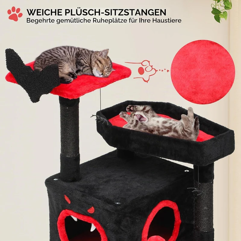 YITAHOME Gothic Kratzbaum, Mehrstöckiger Kratzturm mit Zwei Sitzstangen, Bodenplattform, Kletterramp