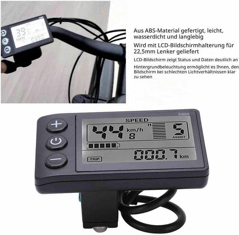 S866 LCD Display, Fahrradcomputer Wasserdichtem Elektrofahrrad S866 Display Meter 24V 36V 48V Bedien