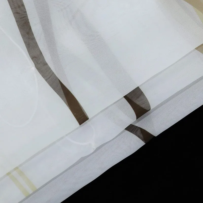 Raffrollo mit Wellen Druck Transparenter Voile Raffgardine Vorhang mit Hakenösen H/B 140/80 cm Creme