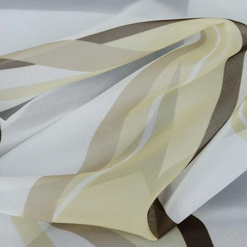Raffrollo mit Wellen Druck Transparenter Voile Raffgardine Vorhang mit Hakenösen H/B 140/80 cm Creme