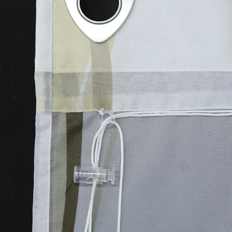 Raffrollo mit Wellen Druck Transparenter Voile Raffgardine Vorhang mit Hakenösen H/B 140/80 cm Creme